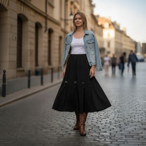 Womens Western Cowgirl Concho Black Skirt A-Line Skirt Sz L